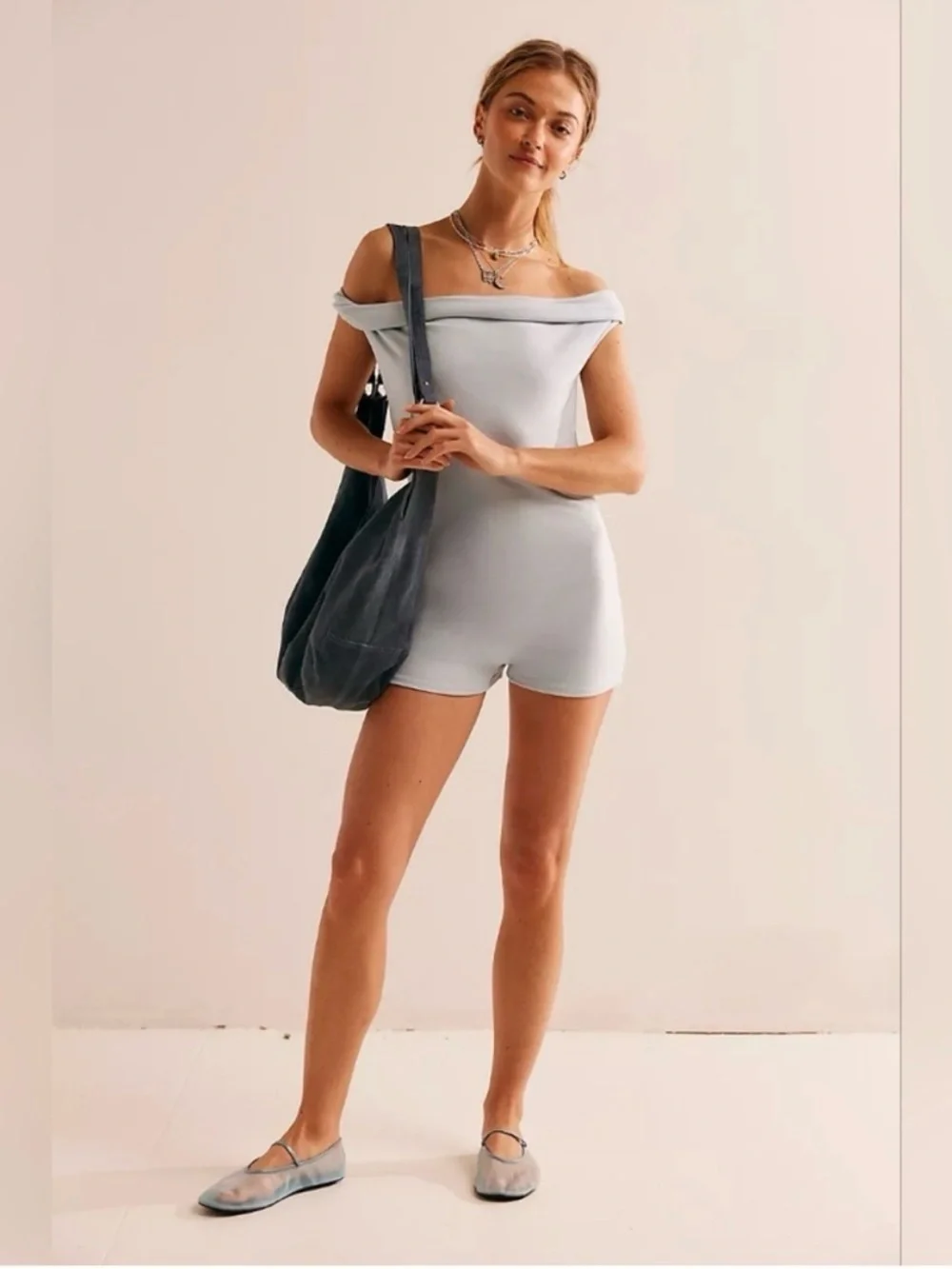 NEW WITH TAGS! FREE PEOPLE BEACH Marren Size SMALL Shorts Romper PALE BLUE